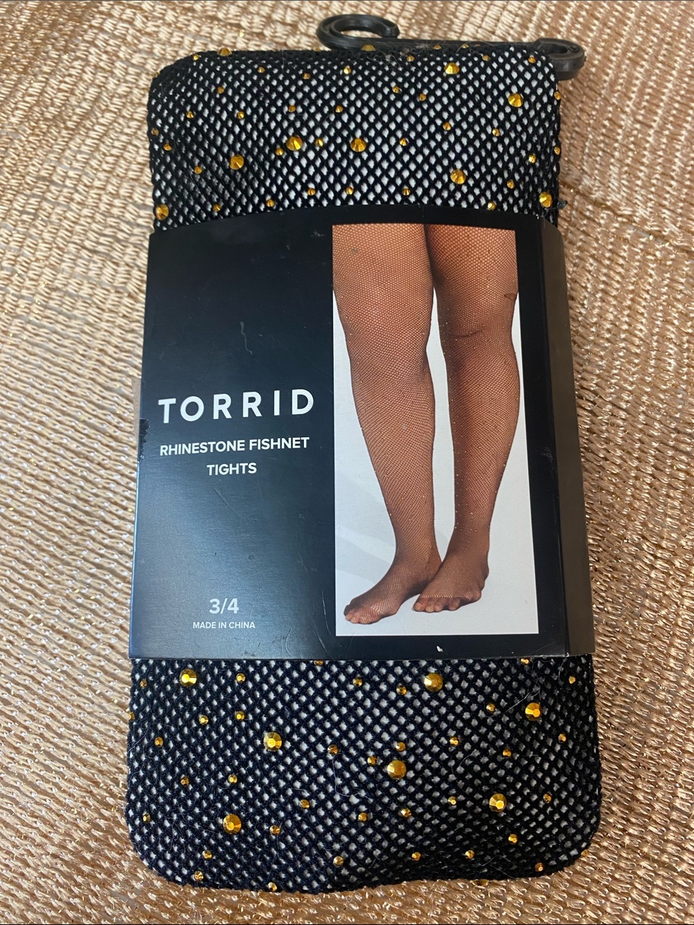 torrid Black Fishnet Tights with Gold Rhinestones